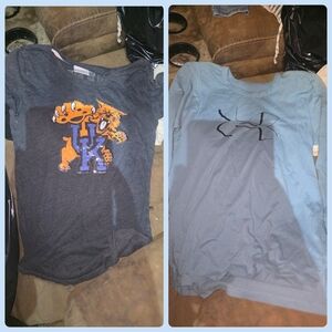 PINK Victoria's Secret Gray Short Sleeve Tee with Orange & Blue Graphic
